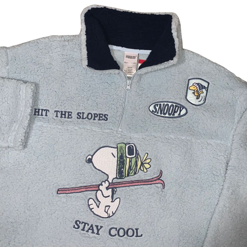 Peanuts Snoopy Woodstock Sherpa Fleece 1/4 Zip Womens XL Blue Pullover NWT